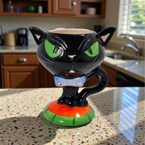Black Cat Ceramic Goblet Mug or Planter Spooky Halloween Cat Lover Decor Kitty